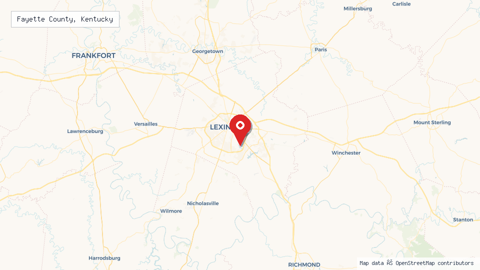 Street map of Fayette County, Kentucky with location pin