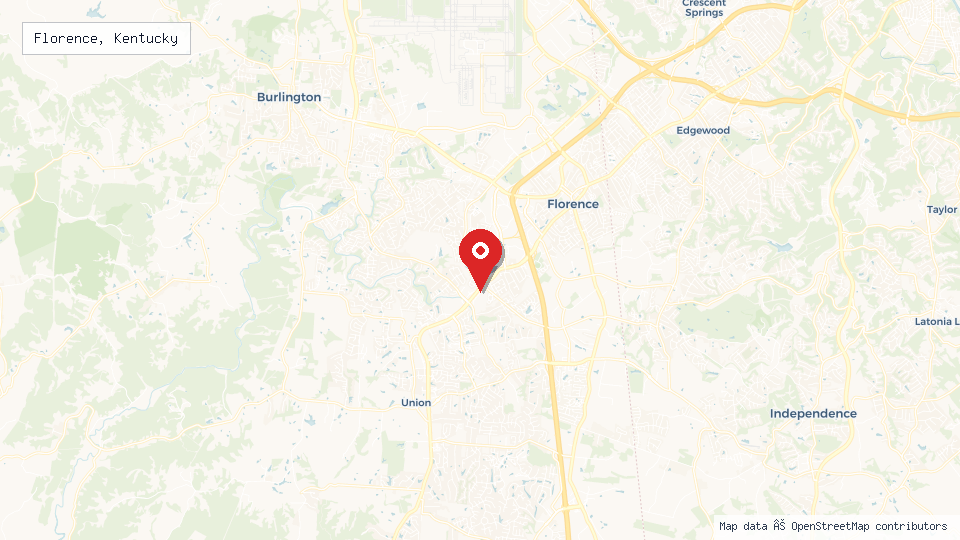 Street map of Florence, Kentucky with location pin