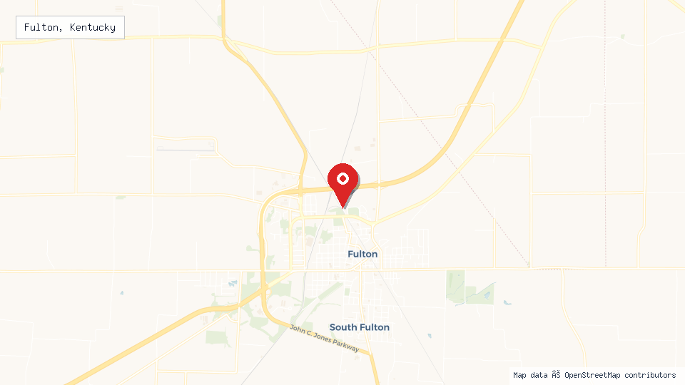 Street map of Fulton, Kentucky with location pin