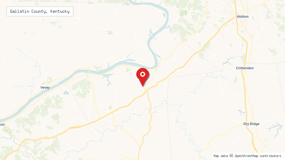 Street map of Gallatin County, Kentucky with location pin
