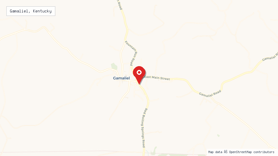 Street map of Gamaliel, Kentucky with location pin