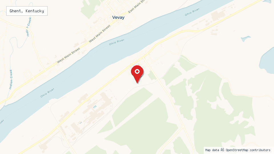 Street map of Ghent, Kentucky with location pin