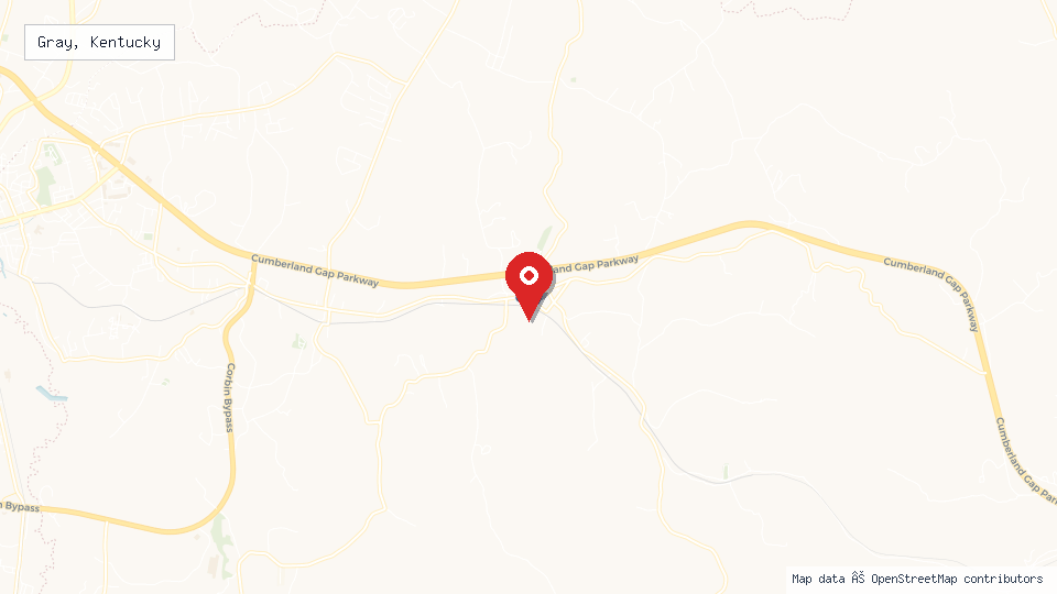 Street map of Gray, Kentucky with location pin