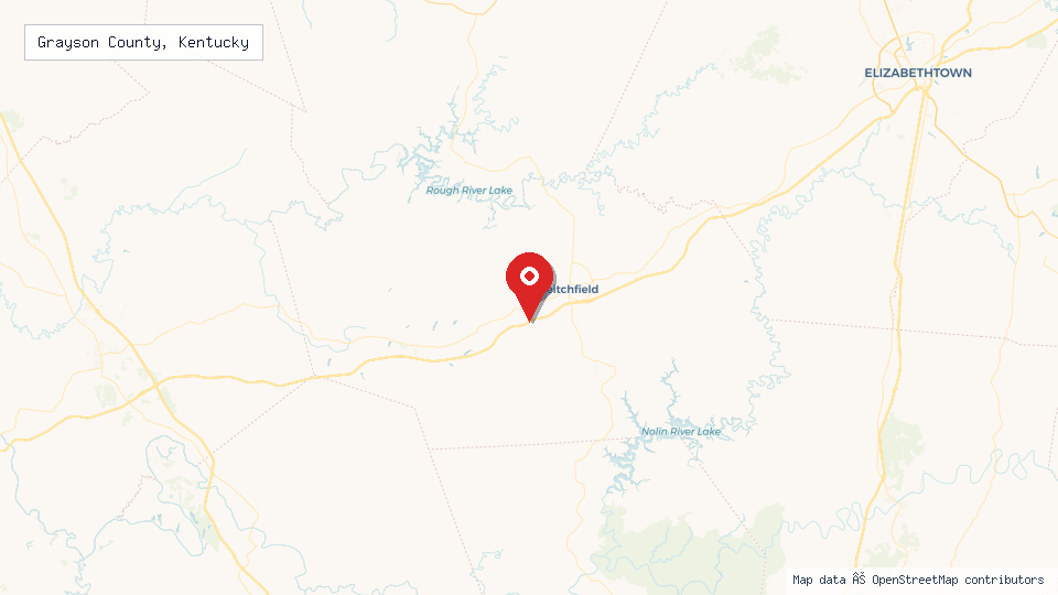 Street map of Grayson County, Kentucky with location pin