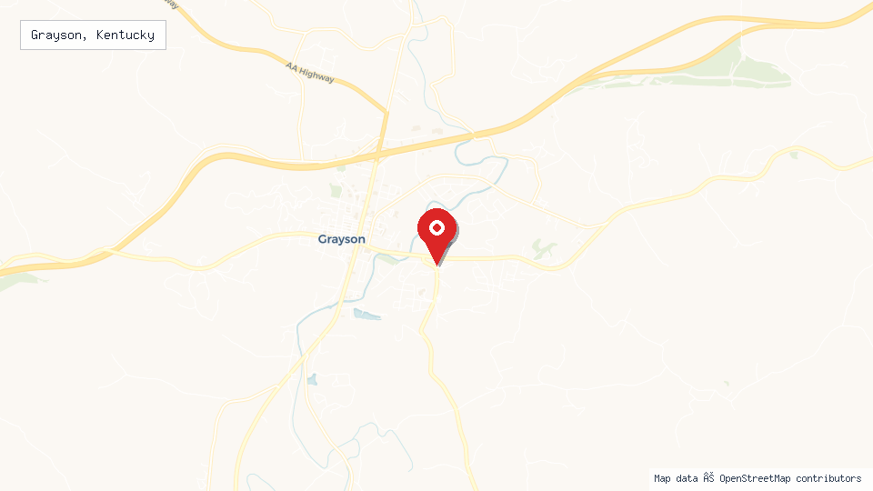 Street map of Grayson, Kentucky with location pin