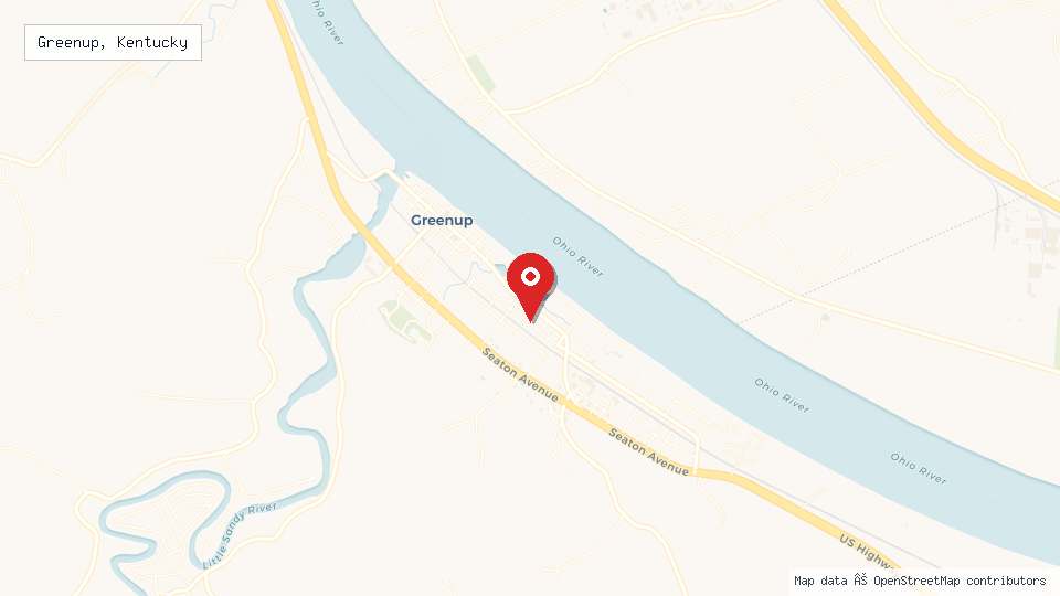 Street map of Greenup, Kentucky with location pin