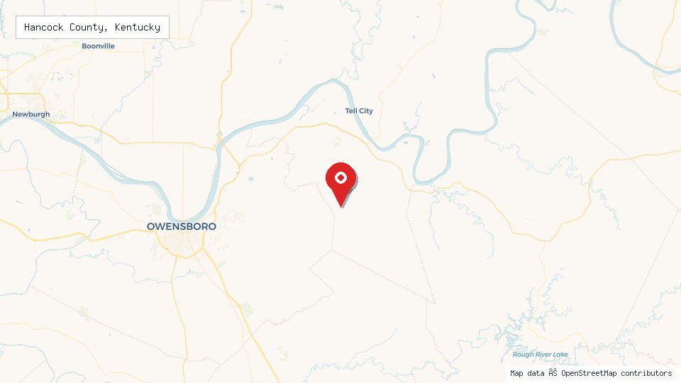 Street map of Hancock County, Kentucky with location pin