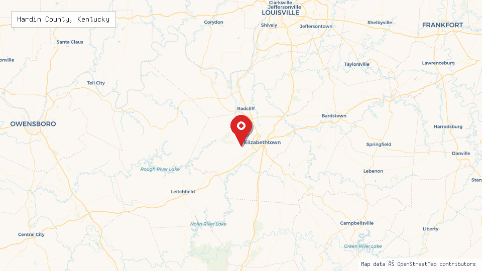 Street map of Hardin County, Kentucky with location pin