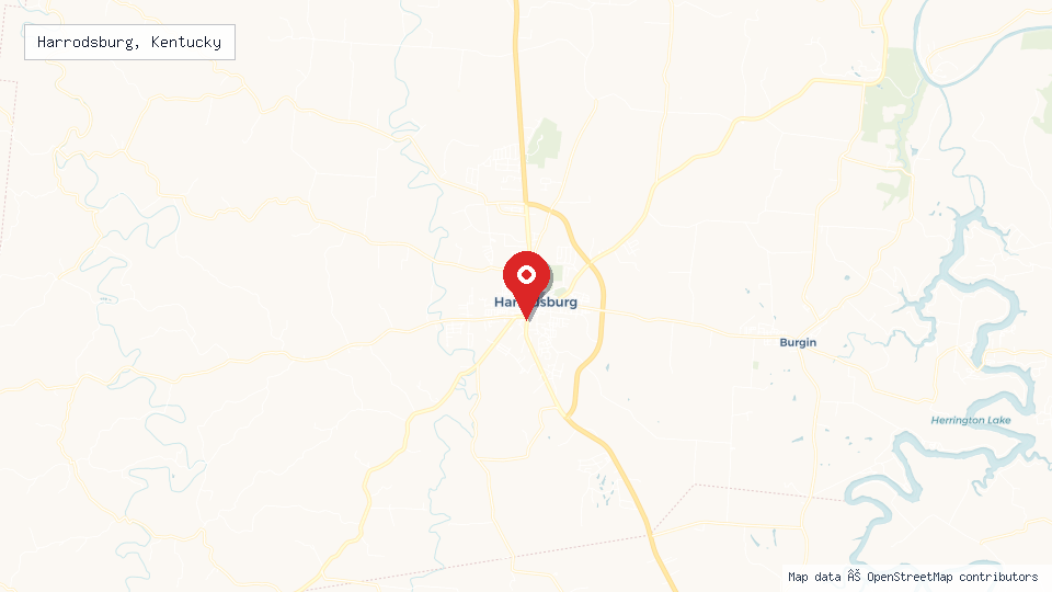 Street map of Harrodsburg, Kentucky with location pin