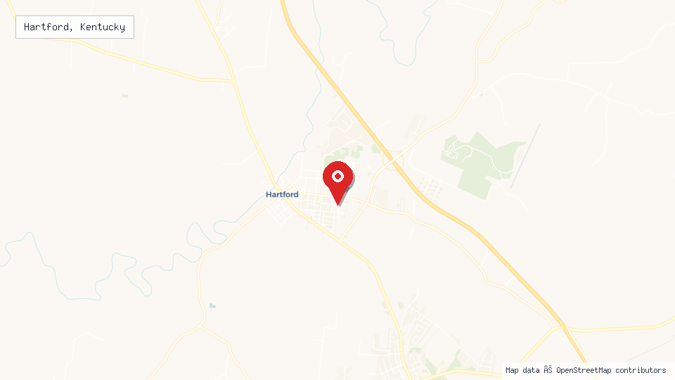 Street map of Hartford, Kentucky with location pin