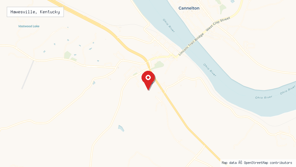 Street map of Hawesville, Kentucky with location pin