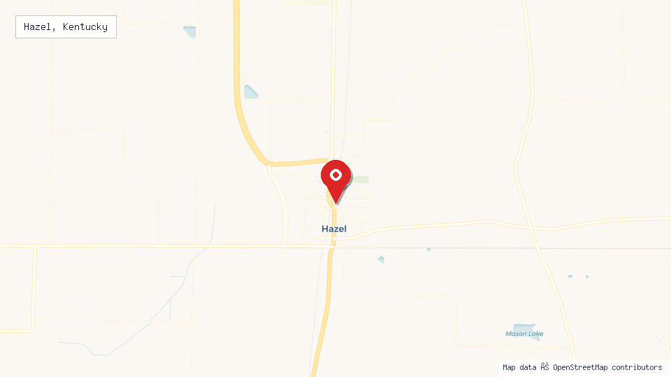 Street map of Hazel, Kentucky with location pin