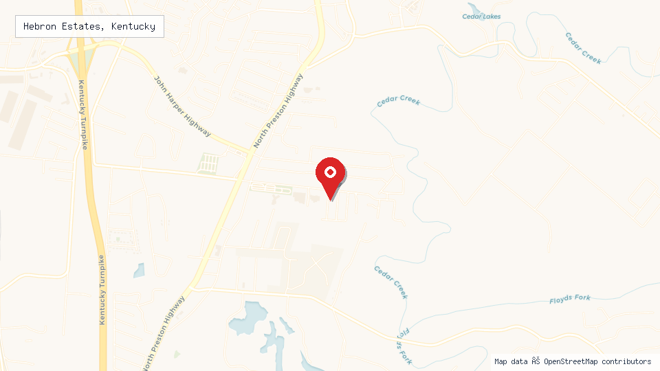 Street map of Hebron Estates, Kentucky with location pin