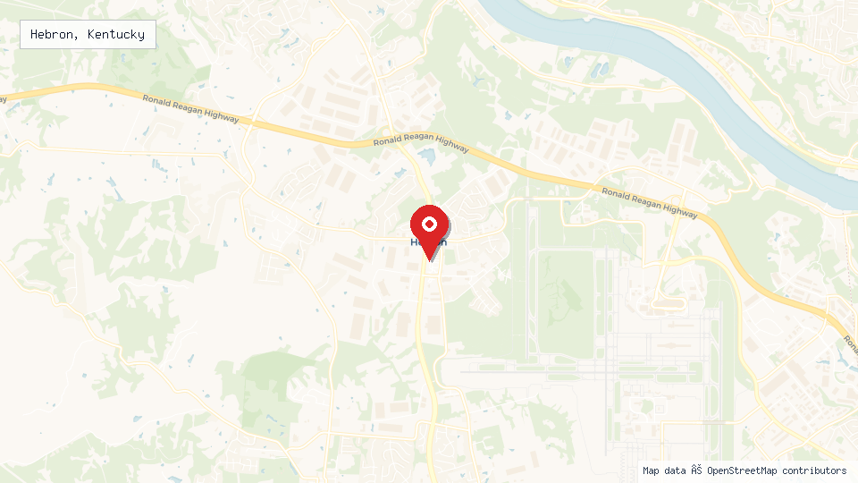 Street map of Hebron, Kentucky with location pin
