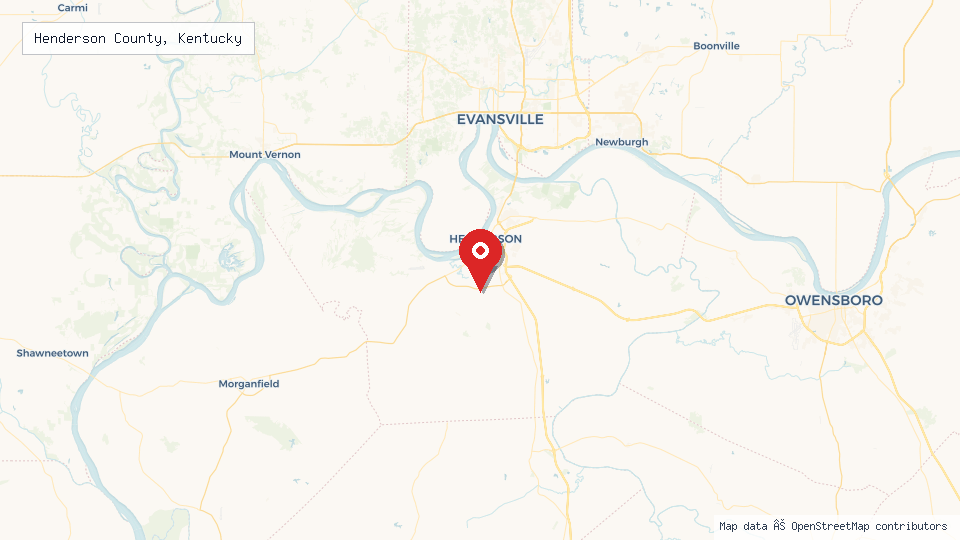 Street map of Henderson County, Kentucky with location pin