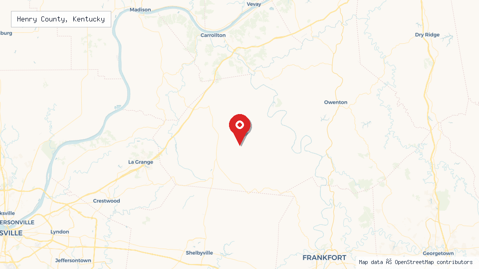 Street map of Henry County, Kentucky with location pin
