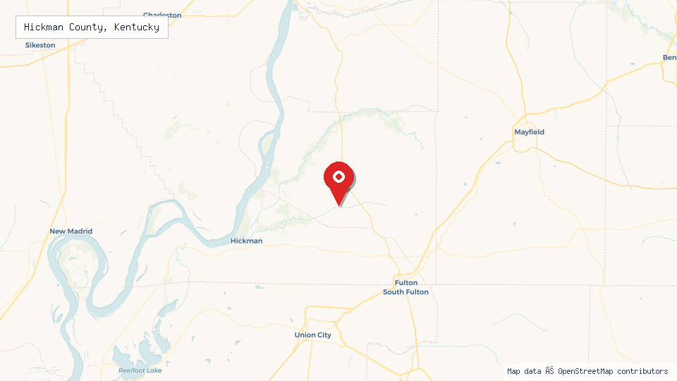 Street map of Hickman County, Kentucky with location pin