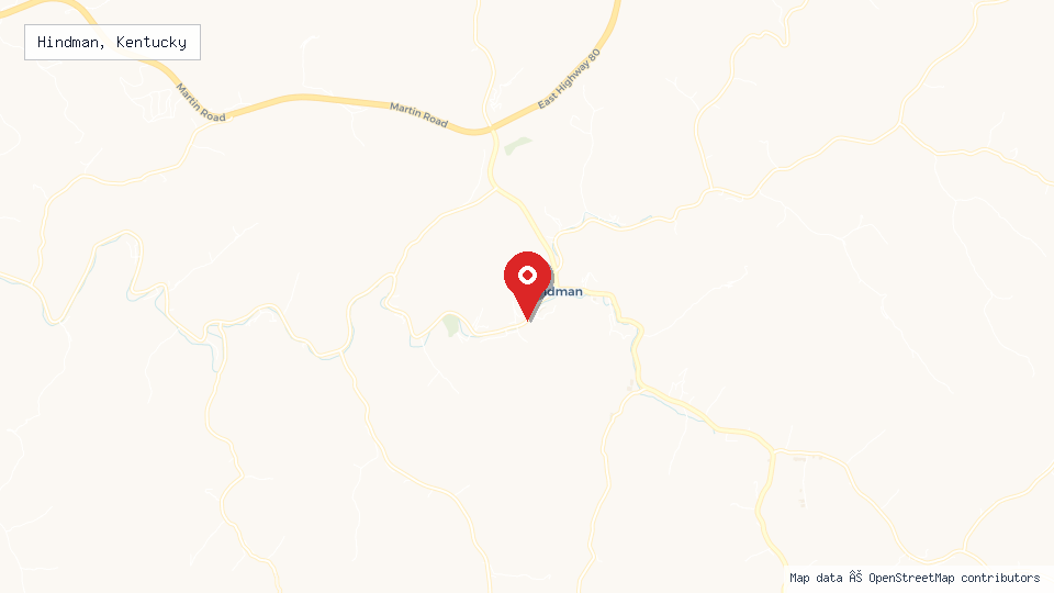 Street map of Hindman, Kentucky with location pin