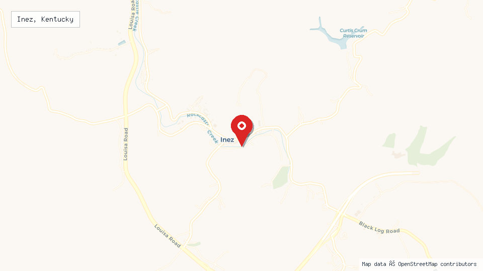 Street map of Inez, Kentucky with location pin