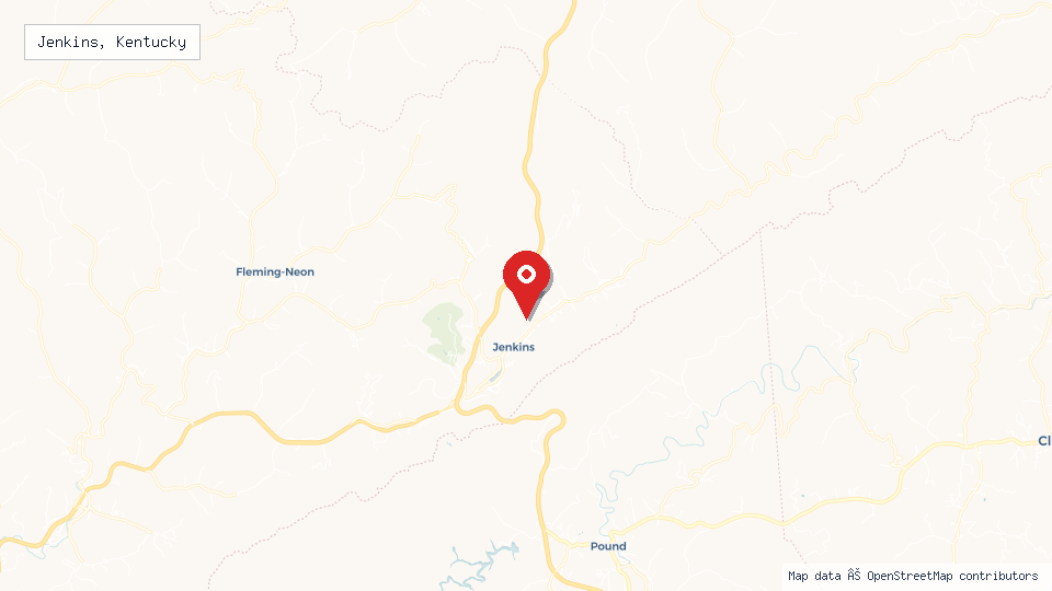 Street map of Jenkins, Kentucky with location pin