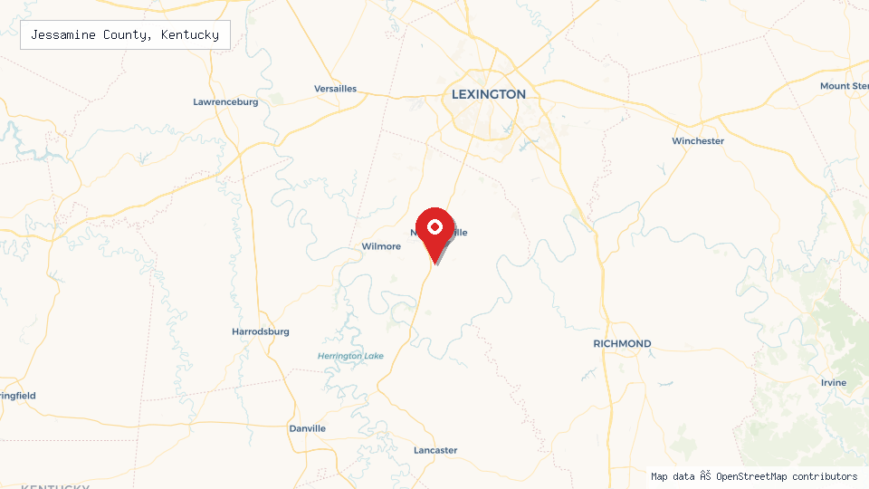 Street map of Jessamine County, Kentucky with location pin