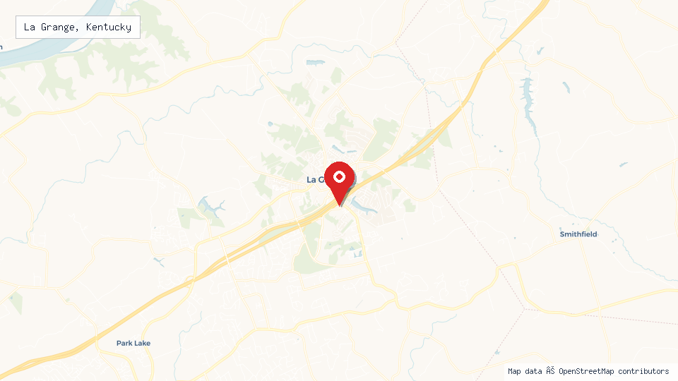 Street map of La Grange, Kentucky with location pin