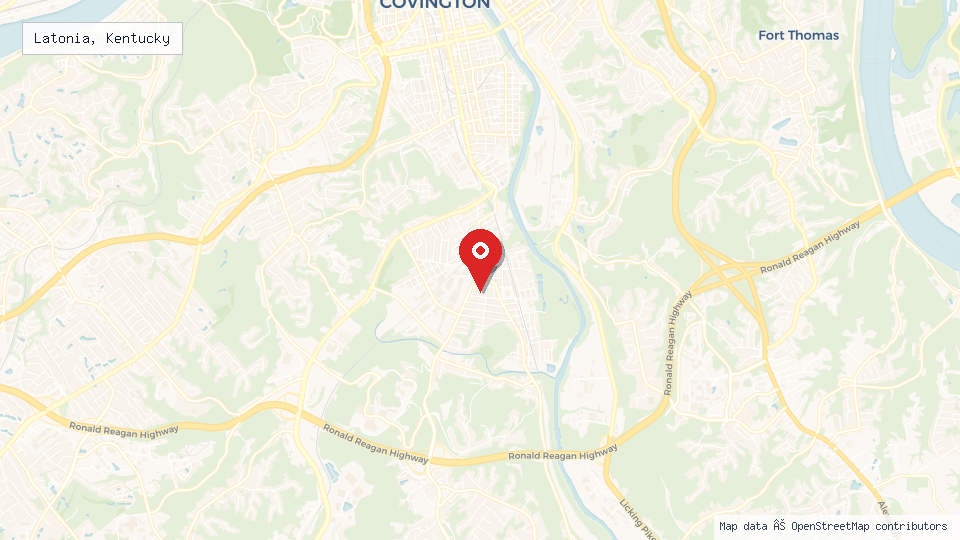 Street map of Latonia, Kentucky with location pin