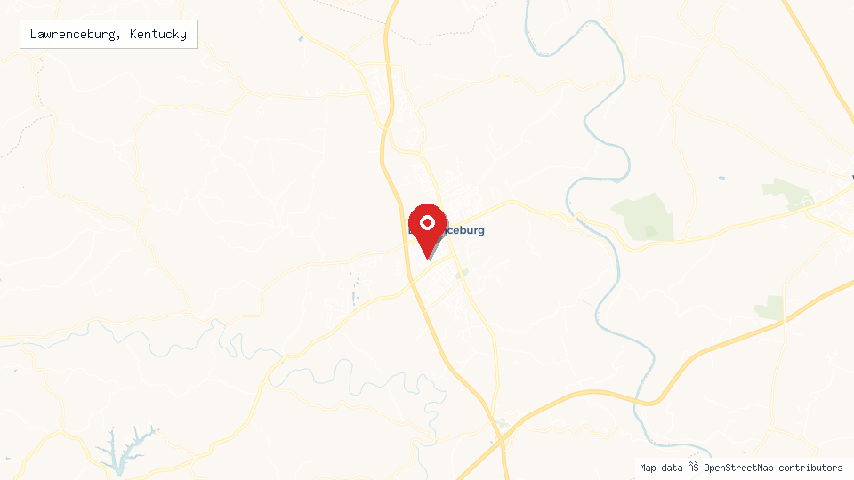 Street map of Lawrenceburg, Kentucky with location pin