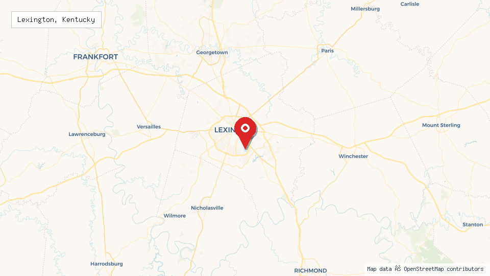 Street map of Lexington, Kentucky with location pin