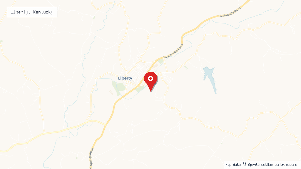 Street map of Liberty, Kentucky with location pin
