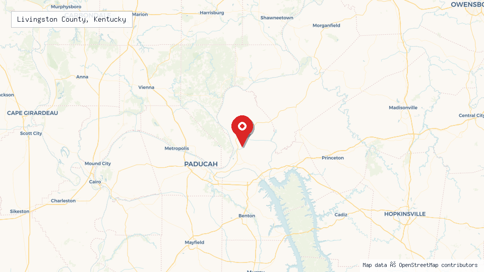 Street map of Livingston County, Kentucky with location pin