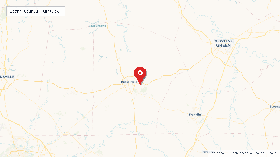 Street map of Logan County, Kentucky with location pin
