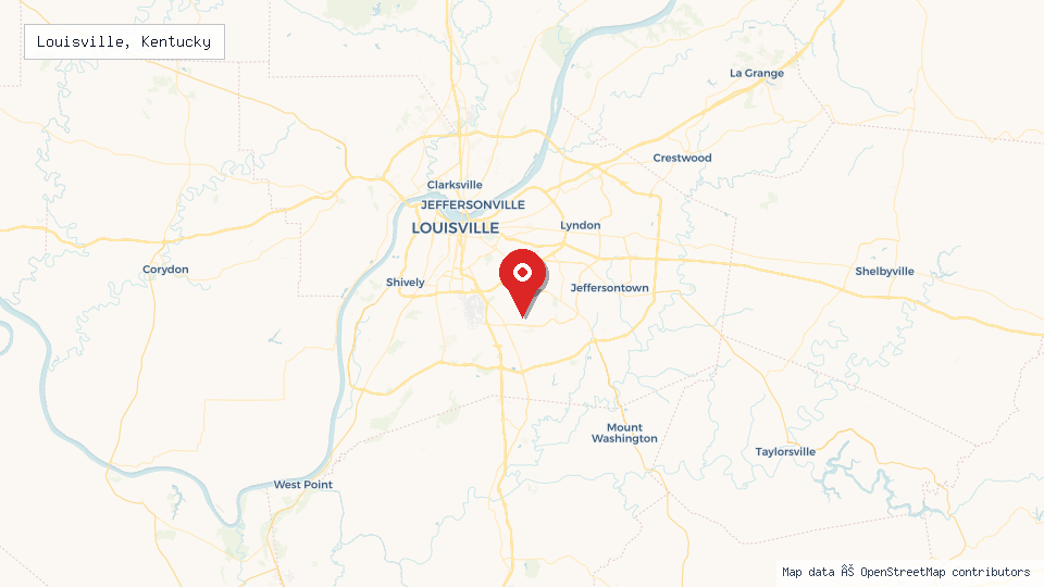 Street map of Louisville, Kentucky with location pin