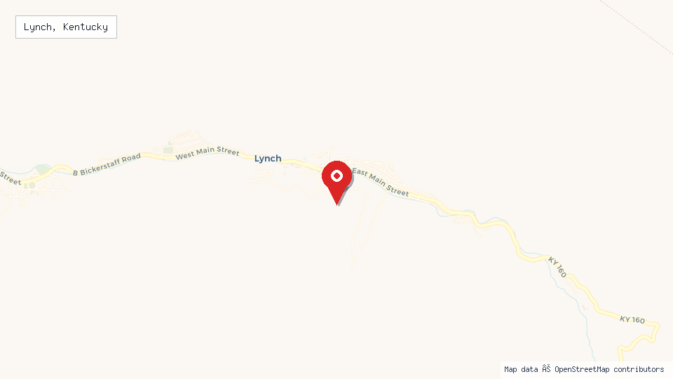 Street map of Lynch, Kentucky with location pin