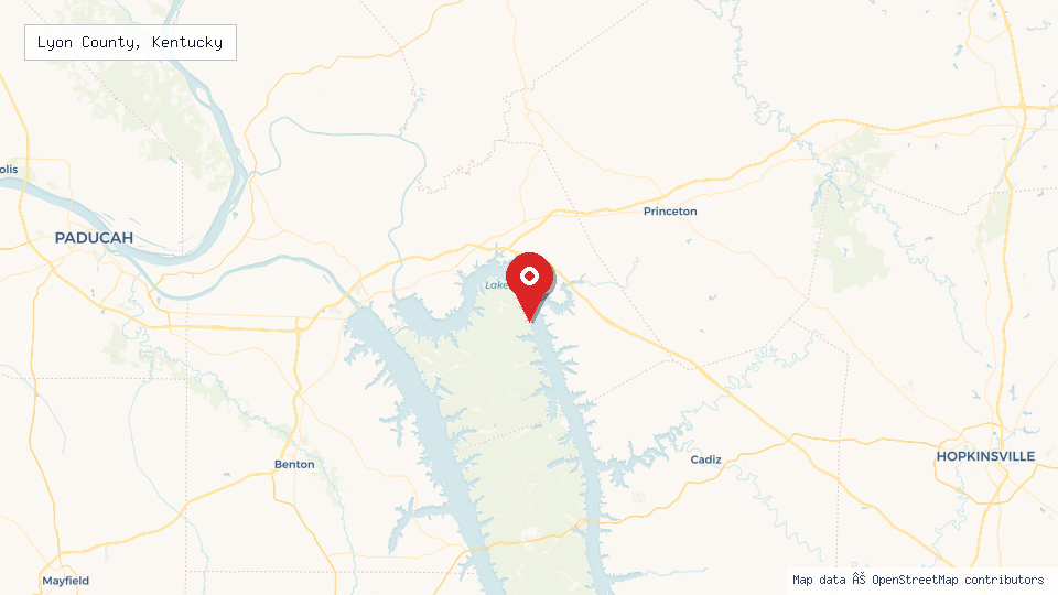 Street map of Lyon County, Kentucky with location pin
