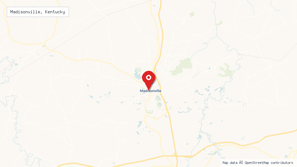 Street map of Madisonville, Kentucky with location pin