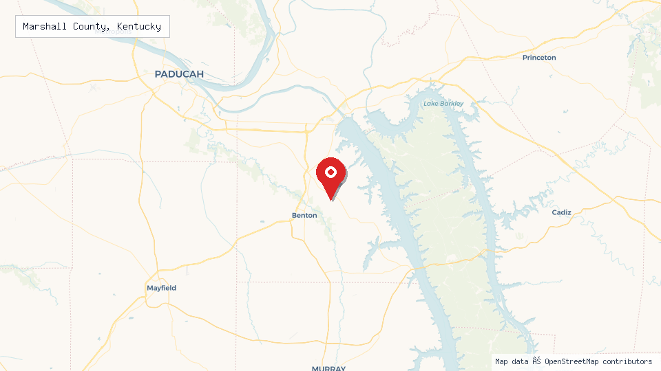 Street map of Marshall County, Kentucky with location pin