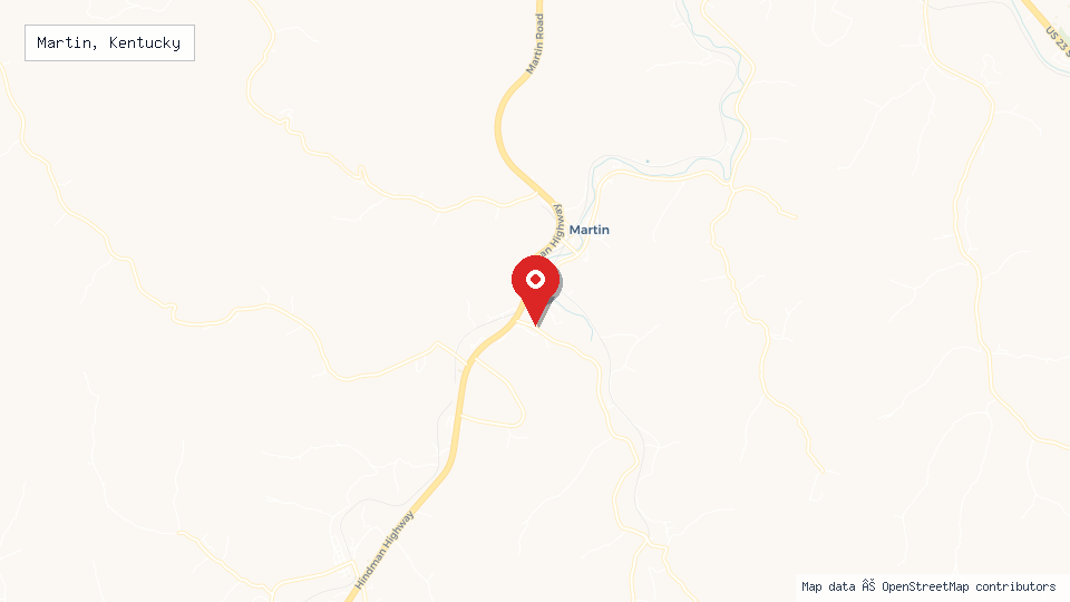 Street map of Martin, Kentucky with location pin