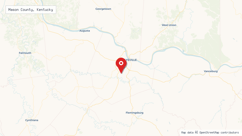 Street map of Mason County, Kentucky with location pin