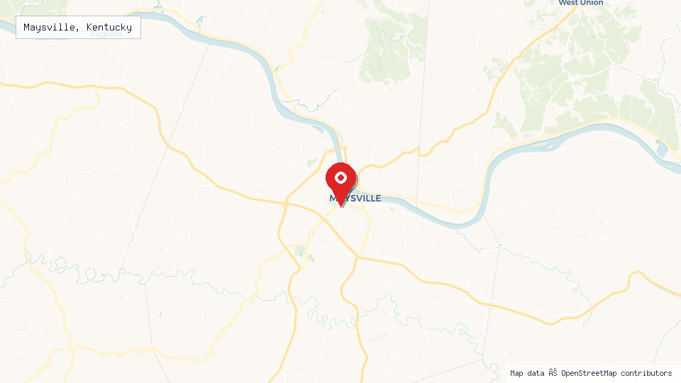 Street map of Maysville, Kentucky with location pin