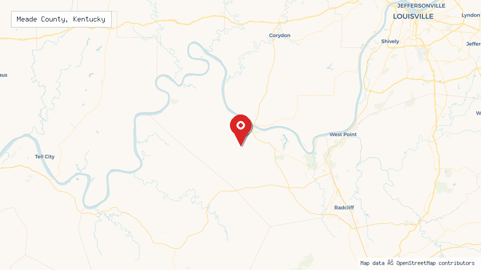 Street map of Meade County, Kentucky with location pin