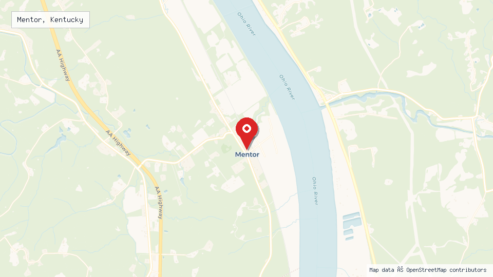 Street map of Mentor, Kentucky with location pin