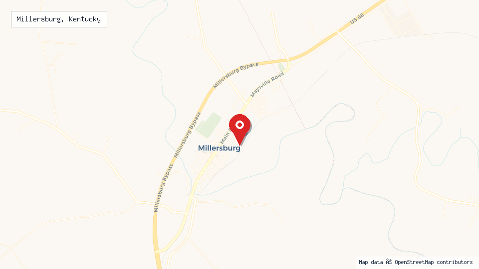 Street map of Millersburg, Kentucky with location pin