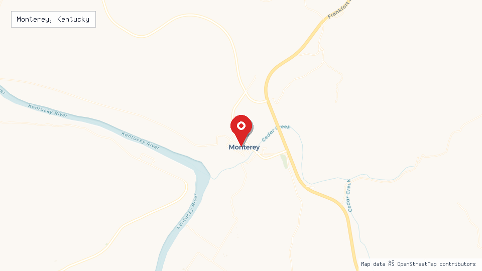 Street map of Monterey, Kentucky with location pin