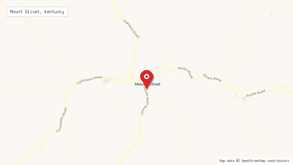 Street map of Mount Olivet, Kentucky with location pin