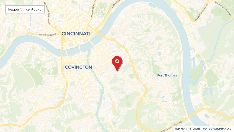 Street map of Newport, Kentucky with location pin