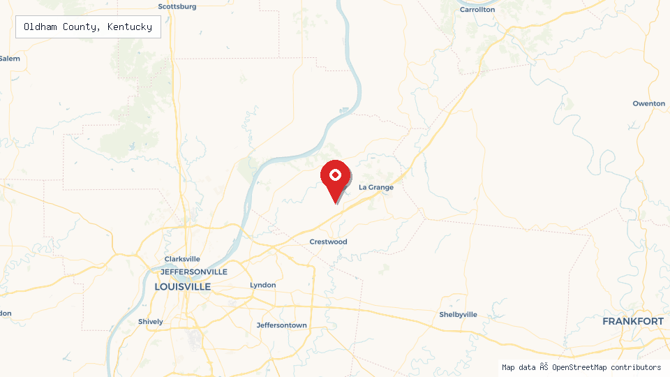 Street map of Oldham County, Kentucky with location pin