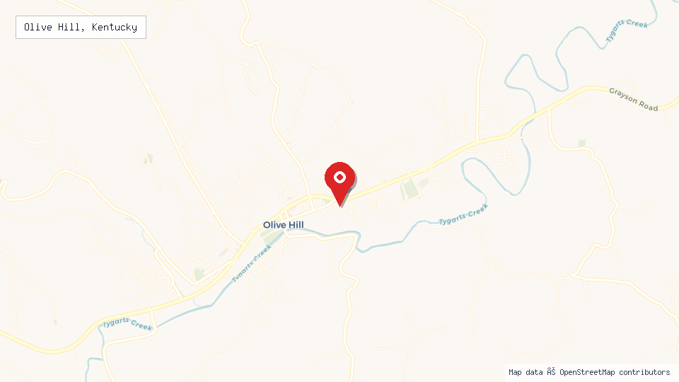Street map of Olive Hill, Kentucky with location pin