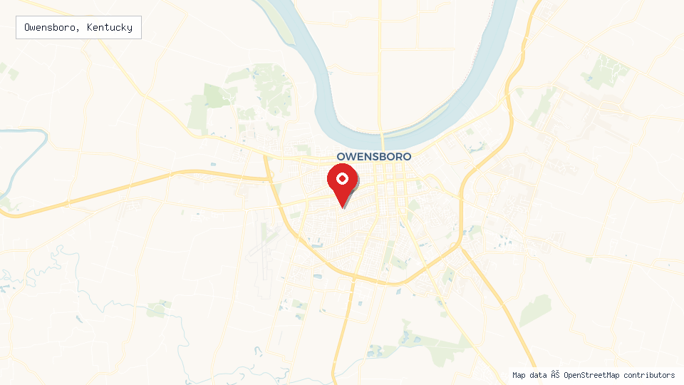 Street map of Owensboro, Kentucky with location pin