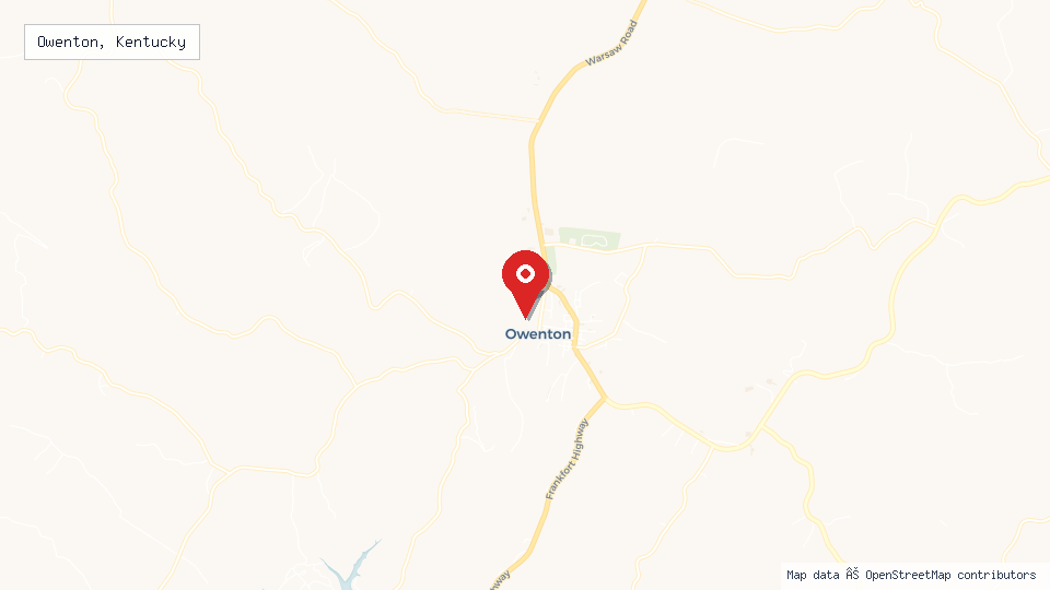 Street map of Owenton, Kentucky with location pin
